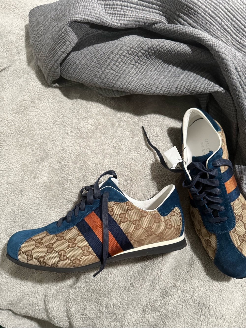 Gucci Blue Tan Monogram Athletic Sneakers - Picture 2 of 3
